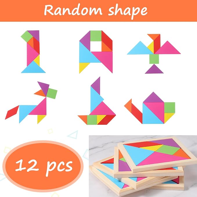 Meooeck 12 Pack Tangrams Wooden Puzzles Tangrams Classroom Set - Image 4