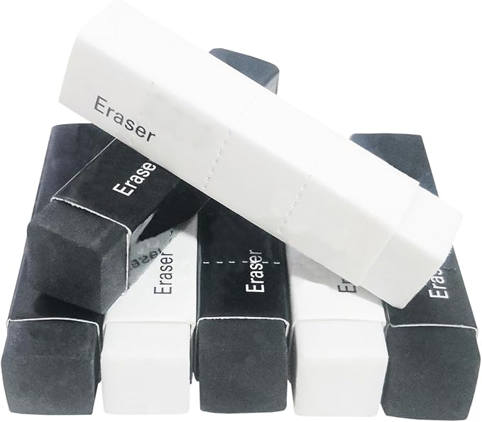 White and Black Erasers 7 Pack Pencil Erasers Cuboid Erasers by Dreamm