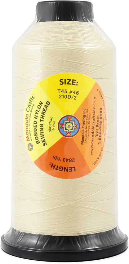 Mandala Crafts Size 46 210D T45 Bonded Nylon Thread Ivory Heavy Duty Sewing - Image 3