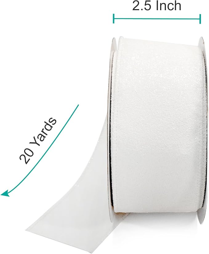 CT CRAFT LLC Glitter Wired Ribbon 2.5" x 20 Yards White - Image 2