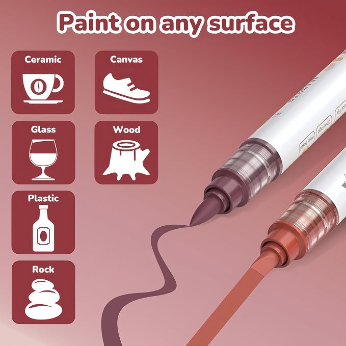 Guangna 12 Red Brown Dual Tip Acrylic Paint Markers, Brush Tip & Chisel Tip - Image 6