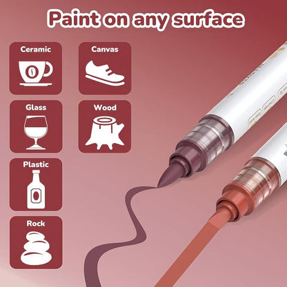 Guangna 12 Red Brown Dual Tip Acrylic Paint Markers, Brush Tip & Chisel Tip - Image 6