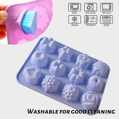 Sakolla 3 Pack Flower Molds Silicone, 12 Cavities Different Shapes Silicone - Image 4