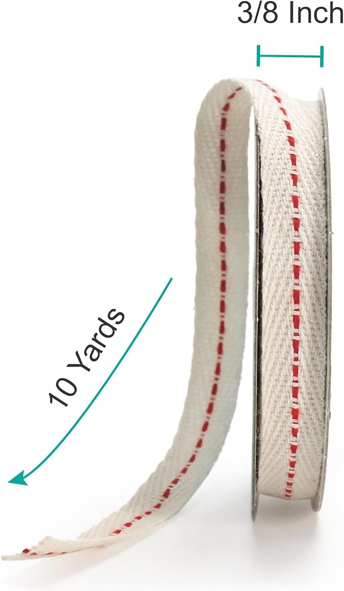 CT CRAFT LLC Ivory Cotton Red Stitched Ribbon 3/8" x 10 Yards - Image 2