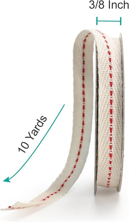CT CRAFT LLC Ivory Cotton Red Stitched Ribbon 3/8" x 10 Yards - Image 2