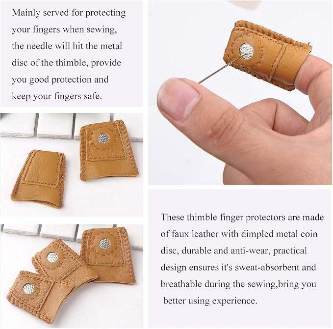 8 Pcs Thimble + 30 Pcs Sewing Needles, Finger Protector Fingertip Adjustable - Image 2