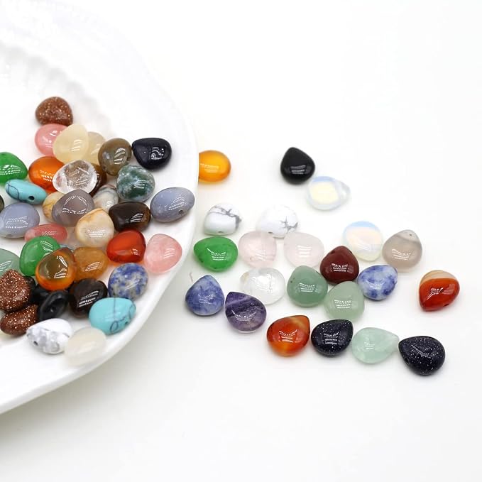 LE SKY 50 Pcs Natural Stone Beads Waterdrop Shape Healing Chakra Polished - Image 2