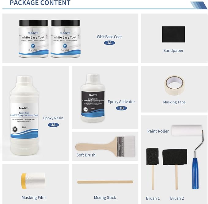 GLAINTE Bright White Marble Countertop Paint Kit Epoxy Countertop Refinishing - Image 2