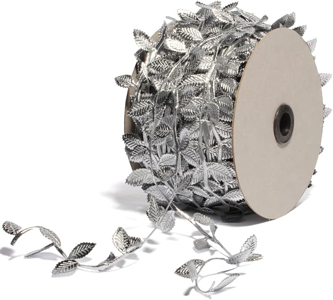 BASOKAN Silver Leaves Leaf Ribbon Trim Rope by BASOKAN