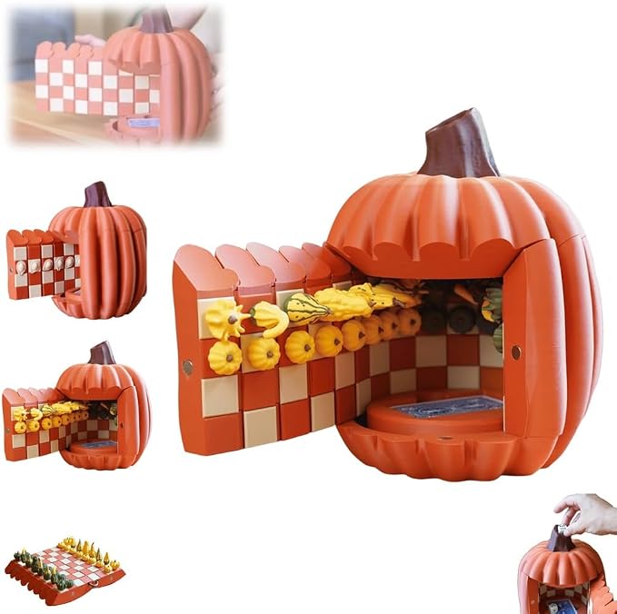 Pumpkin Game Set: Magnetic Chess Checkers, Dice Tower, Card Holder, Gourd by Exacher