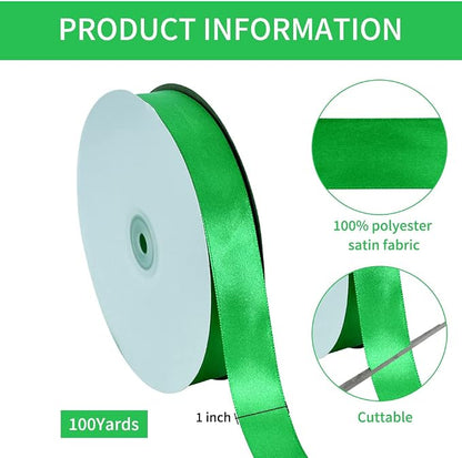 TONIFUL 1 Inch x 100yds Green Satin Ribbon, Thin Solid Color Satin Ribbon - Image 2