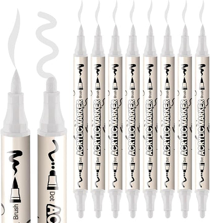TRANSON 8 Pack White Brush and Bold Dual-tip Acrylic Paint Marker - Image 6