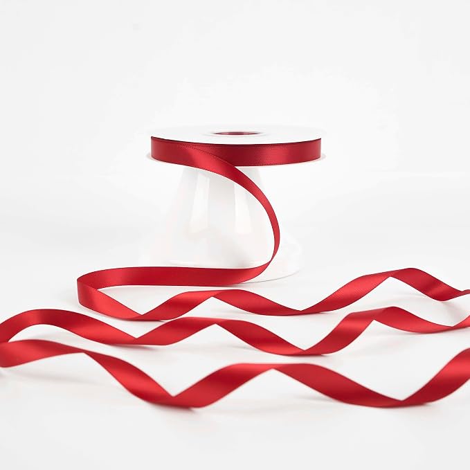 HUIHUANG Red Satin Ribbon 1/2 inch X 50 Yards Continuous, DIY Crafts, Flower - Image 6