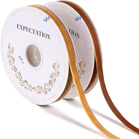 Brown Velvet Ribbon 3/8'' 2 Rolls Total 30 Yards, Use by Unknown