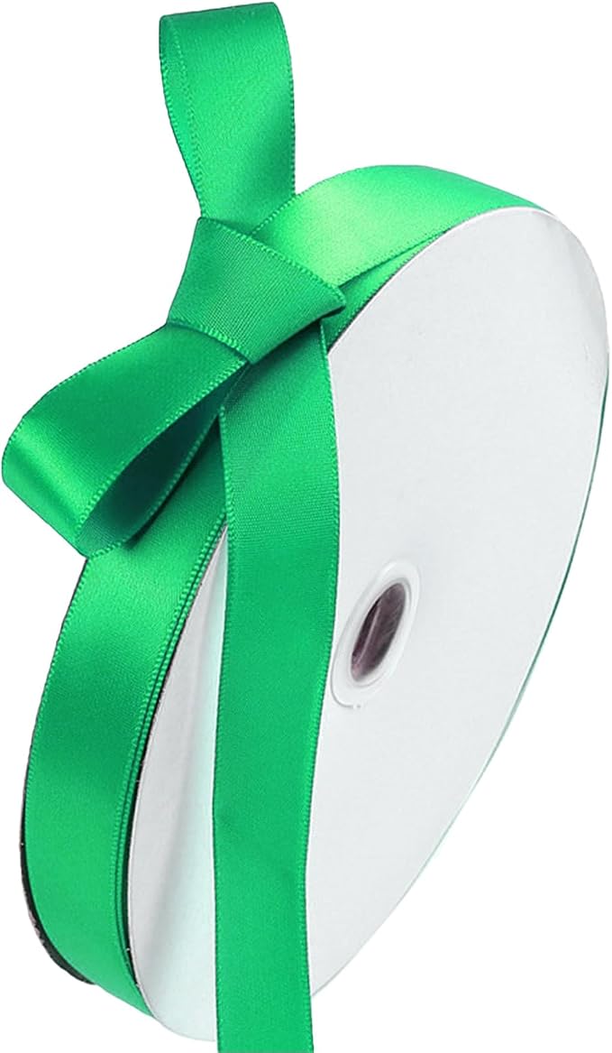 5/8" x 100 Yards Emerald Green Polyester Satin Ribbon Single Faced Bulk Fabric by Oakarbo