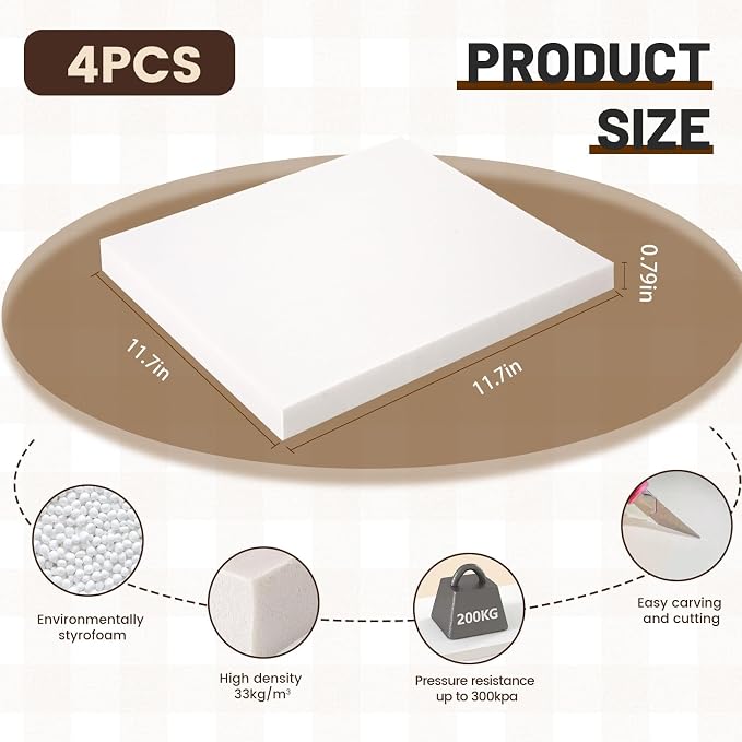 Gvereld High Density XPS Foam Board, 4 Pack 11.7x11.7x0.79in Polystyrene Craft - Image 3
