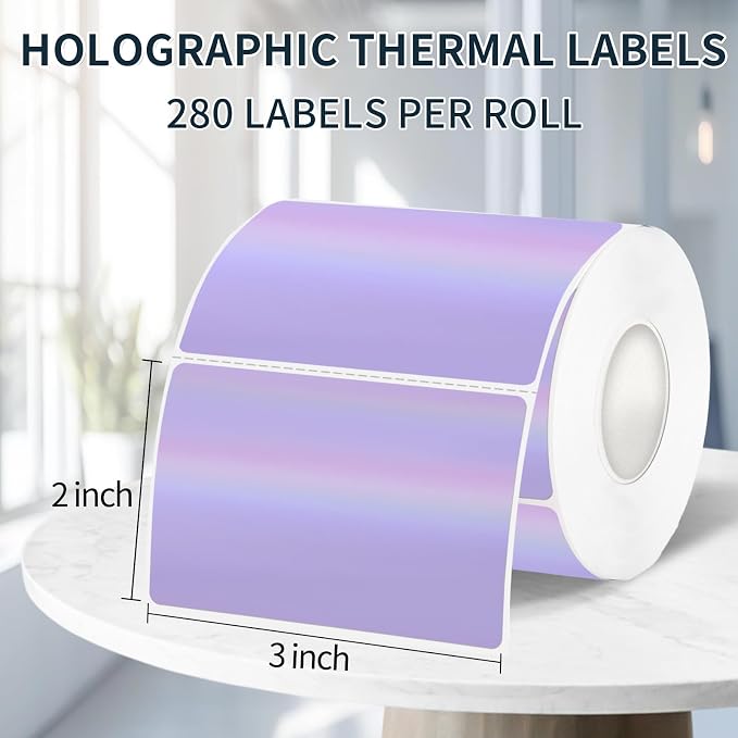 2" x 3" Holographic Thermal Label Stickers Purple, Printable Rainbow Glitter - Image 2