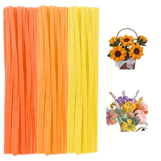 300 Pieces Pipe Cleaners Chenille Stem, 3 Gradient Orange Yellow Pipe Cleaners by RSACCSKY