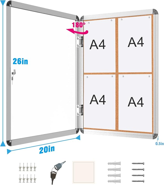 2 Pack 26"x20" Enclosed Bulletin Board, Lockable Weather-Resistant Aluminum - Image 5