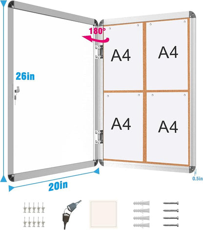 2 Pack 26"x20" Enclosed Bulletin Board, Lockable Weather-Resistant Aluminum - Image 5