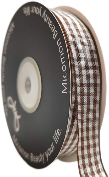 Micomon Brown and White Gingham Ribbon Buffillo Gingham Ribbon 25 Yards Each by Micomon