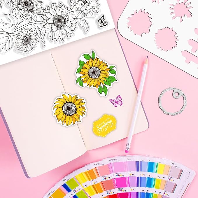 ORIGACH Realistic Sunflower Stamps and Dies and Layering Coloring Stencil Set - Image 6