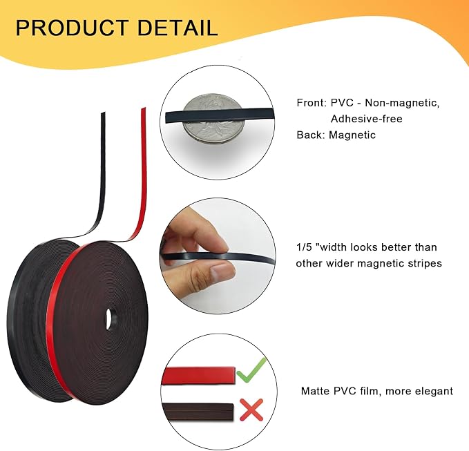 Magnetic Tape Roll Thin Strip, 1/5 Inch x 33 Feet Magnet Tape Line - Image 4