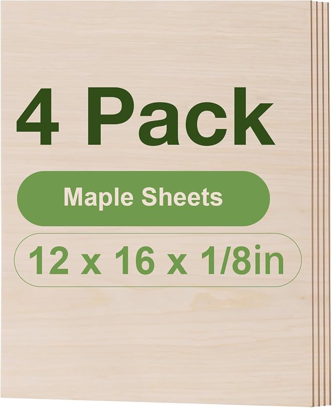 4 Pack Maple Plywood Sheets, 3mm Plywood by Wowood