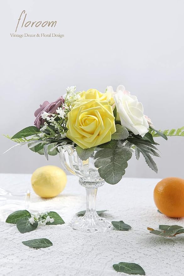 Floroom Artificial Flowers 50pcs Real Looking Canary Yellow Foam Fake Roses - Image 3