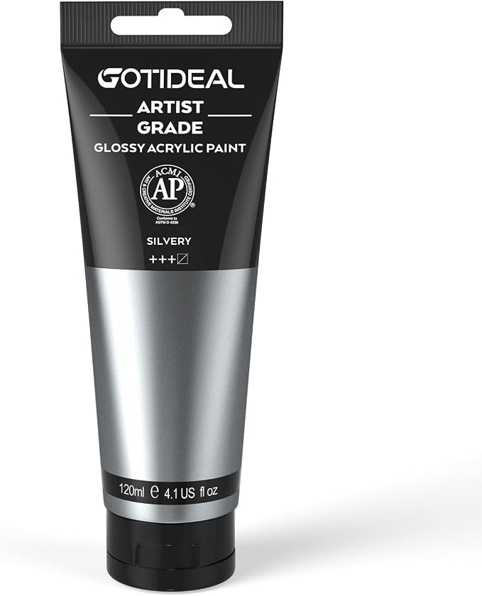 GOTIDEAL Metallic Acrylic Paint Silver Tubes Non Toxic Non Fading, Rich Pigments by GOTIDEAL