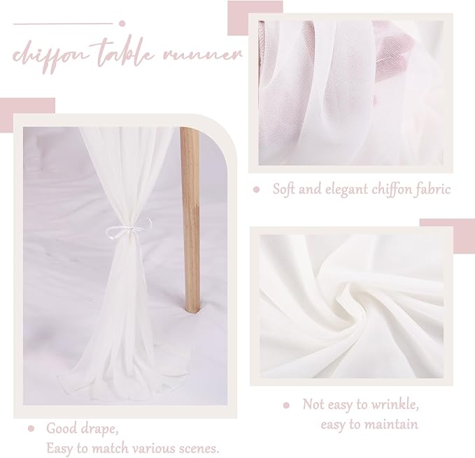 5 Packs 10ft White Chiffon Table Runner 30 x 120 Inches Romantic Sheer Table - Image 4