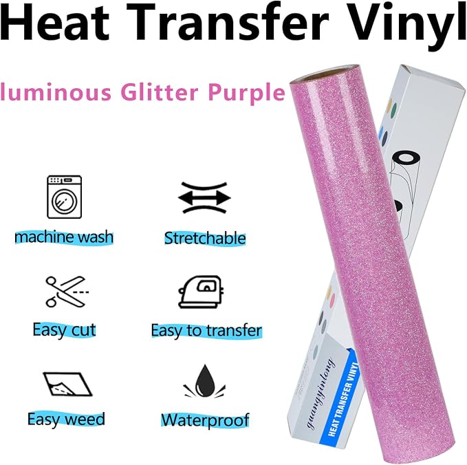 guangyintong Glow Glitter Purple Heat Transfer Vinyl HTV Rolls, Glitter HTV - Image 6