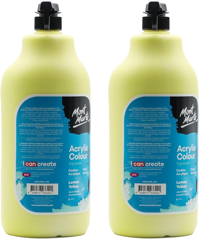 Mont Marte Discovery School Acrylic, 2 PACK, Lemon Yellow, 1/2 Gallon. Ideal - Image 5