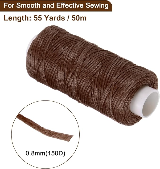 uxcell Leather Sewing Waxed Thread, 55 Yards / 50m 0.8mm 150D Flat Polyester - Image 2