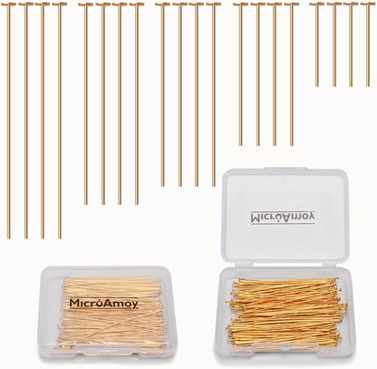 100pcs 18K Gold Filled Flat Head Pins Non Tarnish Craft Earring Bracelet by MICROAMOY