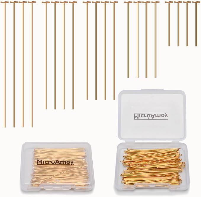 150pcs 18K Gold Filled Flat Head Pins Non Tarnish Craft Earring Bracelet by MICROAMOY