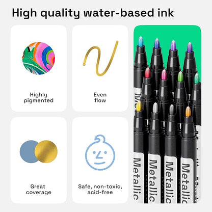 ARTISTRO 12 Metallic Markers, Medium Point Metallic Marker Pens - Image 5