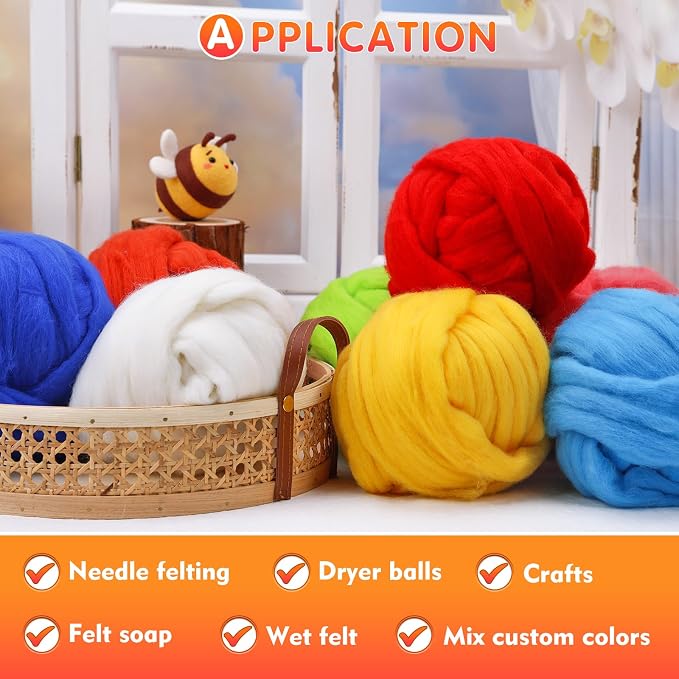 3.53oz Wool Roving Yarn, Wool Felting Supplies, Pure Wools, Chunky Yarn - Image 4