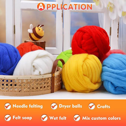 3.53oz Wool Roving Yarn, Wool Felting Supplies, Pure Wools, Chunky Yarn - Image 4