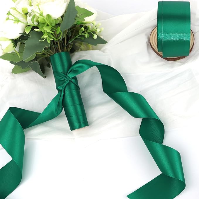 Dark Green Solid Satin Ribbon 2 Inch 25 Yards Solid Polyester Fabric Ribbon - Image 6