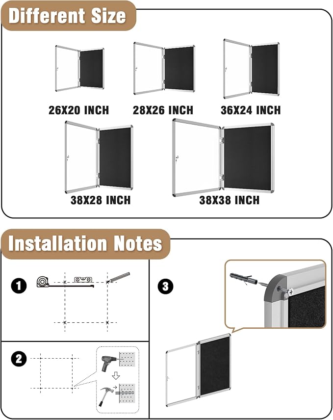 38"x38" Enclosed Bulletin Board, Lockable Weather-Resistant Aluminum Cork - Image 4