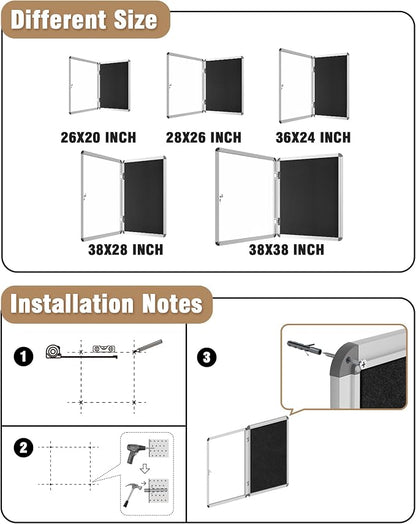 38"x28" Enclosed Bulletin Board, Lockable Weather-Resistant Aluminum Cork - Image 4