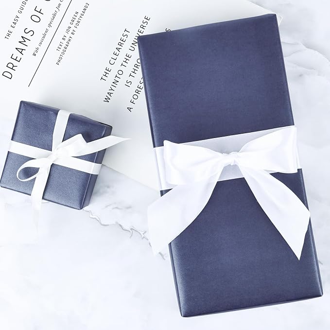 NESCCI Dark Blue Matte Wrapping Paper, Solid Color Pearly-Lustre Paper-3 Roll - Image 6