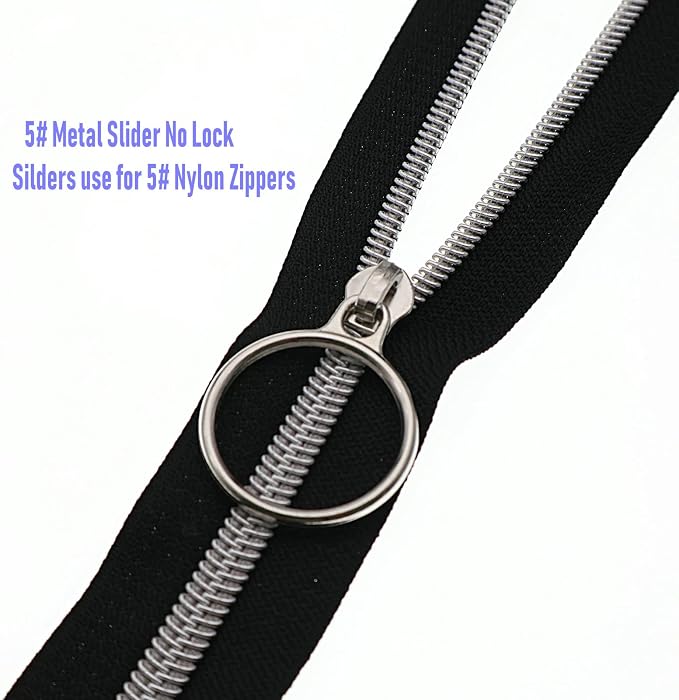 Leekayer #5 Silver Metallic Nylon Coil Zippers by The Yard Bulk 10 Yards Black - Image 3