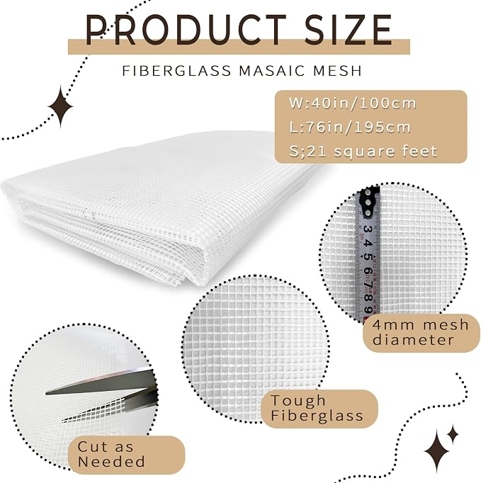 40" X 76" Mosaic Mesh for Back Mounted Tile 21 Square Feet Fiberglass Mosaic - Image 2