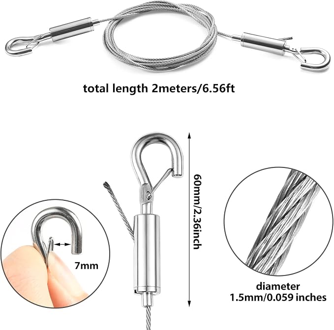 2Pcs Adjustable Picture Hanging Wire Kit, Heavy Duty Stainless Steel Rope 2m x - Image 2