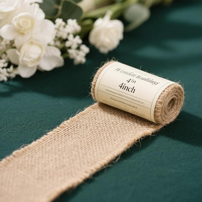 KINJOEK 4 Inch Wide 54 Yards Burlap Ribbon, Natural Jute Fabric Ribbon Crafts - Image 6