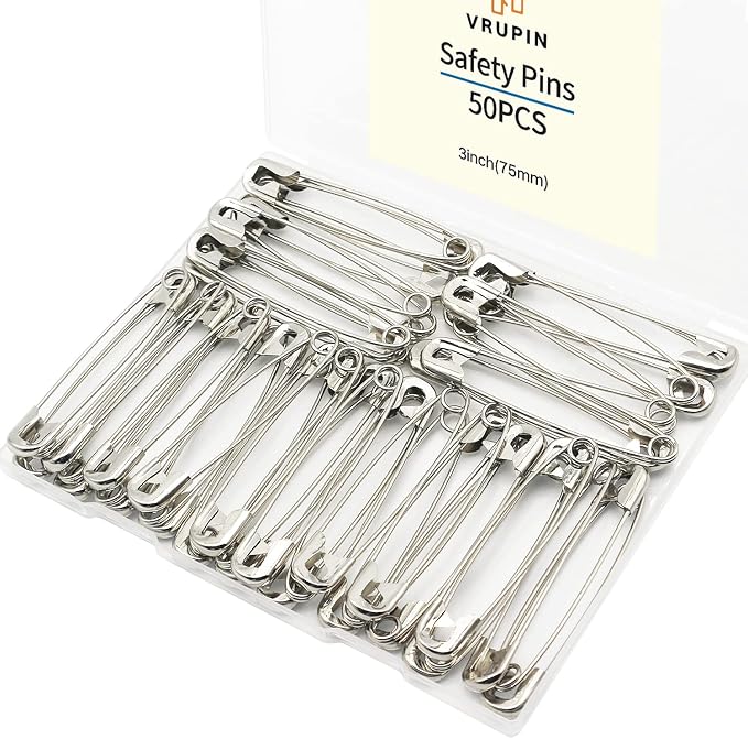 vrupin 50PCS Safety Pins, 3Inch/76mm Safety Pins Metal Nickel Plated Steel by Vrupin