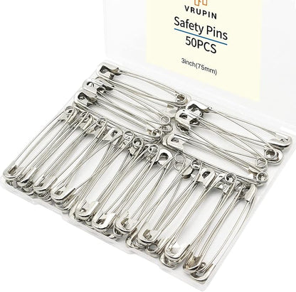 vrupin 50PCS Safety Pins, 3Inch/76mm Safety Pins Metal Nickel Plated Steel by Vrupin