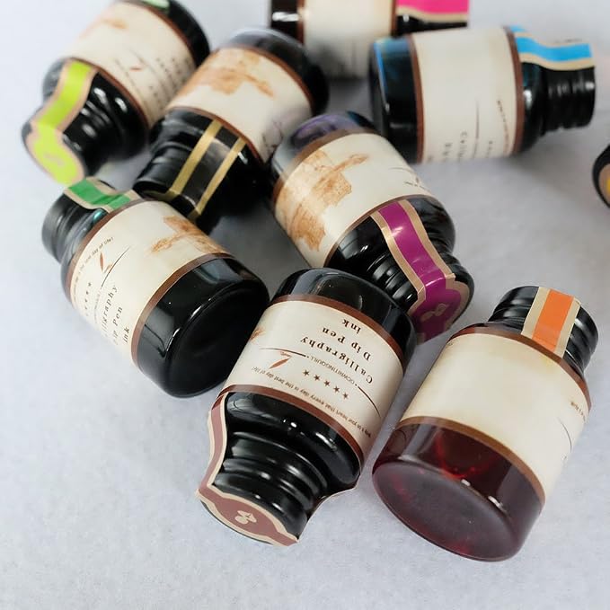 GC QUILL Dip Pen Ink, 10 Colors Fountain Dip Pen Ink Set Non-Carbon Drawing - Image 6